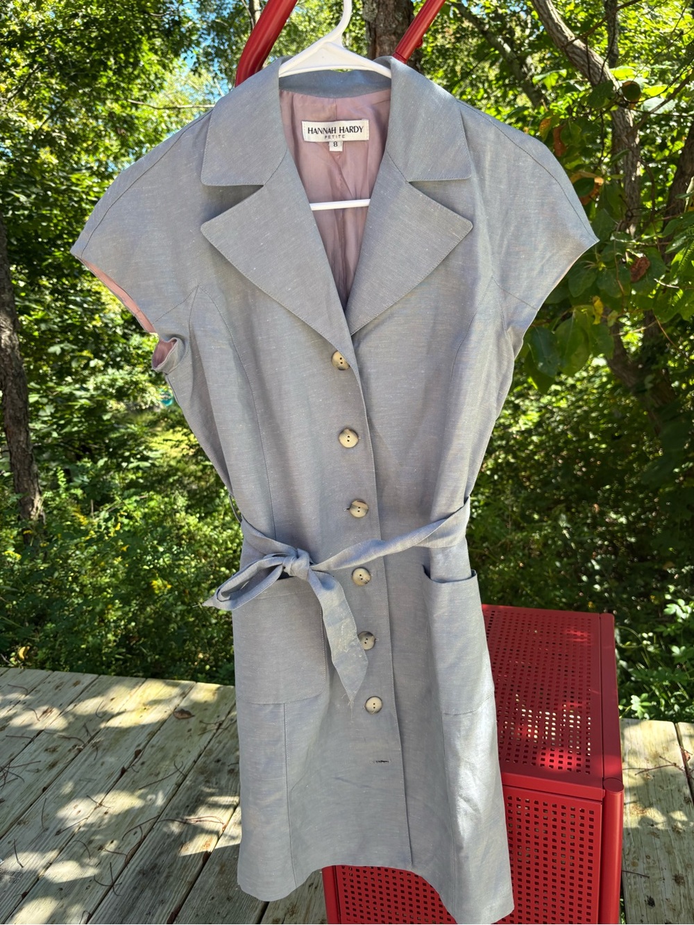 Vintage Light Gray Button-Front Midi Dress with Tie Belt